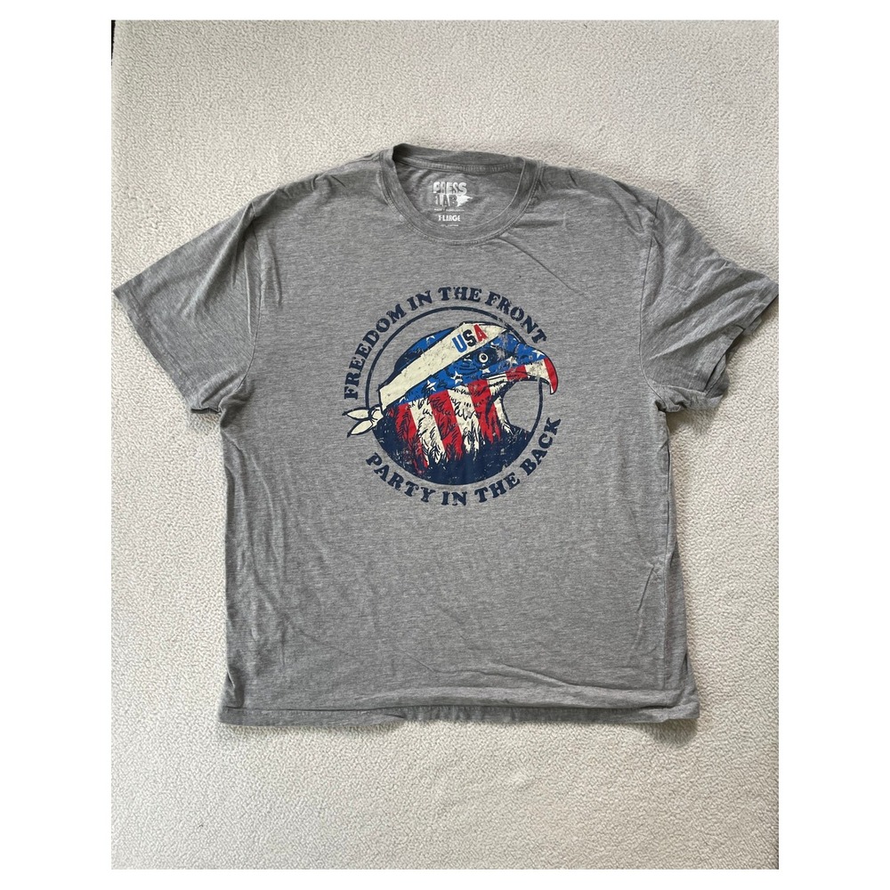 Press Lab MensXL T-Shirt Gray USA Eagle Freedom Party In Back Graphic Patriotic